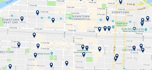 Accommodation in Downtown Calgary - Click on the map to see all accommodation in this area