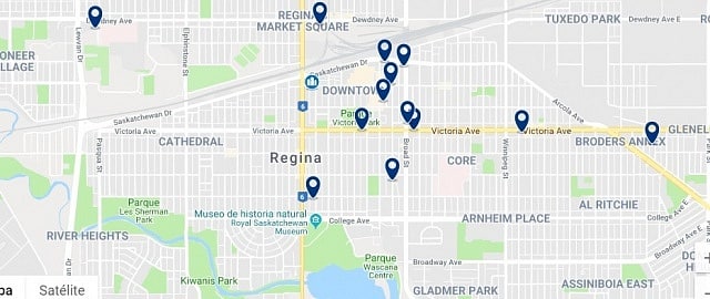 Accommodation in Downtown Regina - Click on the map to see all available accommodation in this area