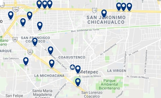 Accommodation in Metepec - Click on the map to see all available accommodation in this area