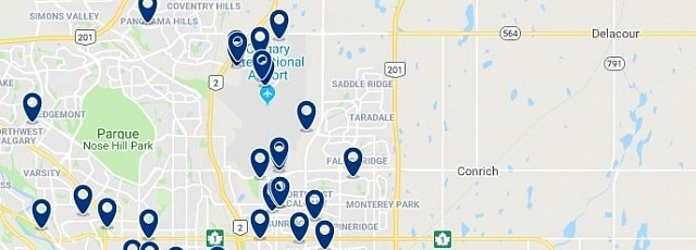 Accommodation in Northeast Calgary - Click on the map to see all accommodation in this area