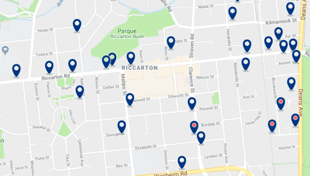 Accommodation in Riccarton – Click on the map to see all accommodation in this area