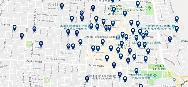 Accommodation in Salta's City Center - Click on the map to see all available accommodation in this area