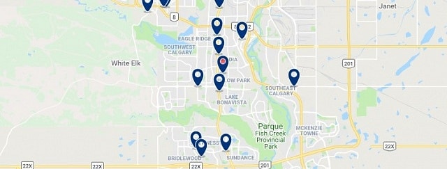 Accommodation in Southwest Calgary - Click on the map to see all accommodation in this area
