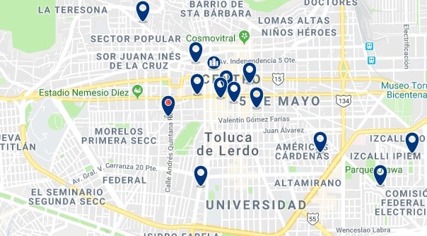 Accommodation in Toluca City Center - Click on the map to see all available accommodation in this area