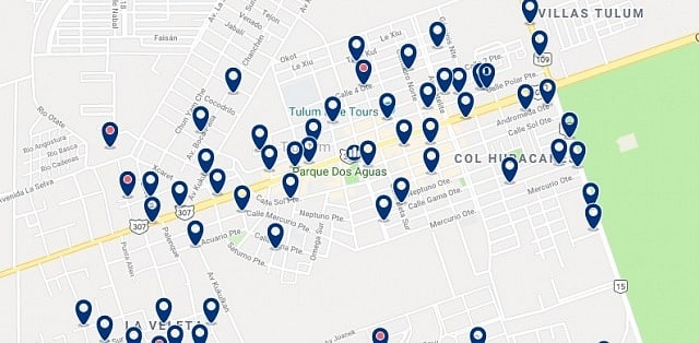 Accommodation in Tulum City Center - Click on the map to see all available accommodation in this area