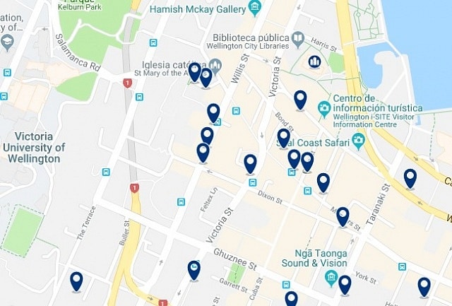 Accommodation in Wellington CBD - Click on the map to see all available accommodation in this area