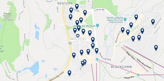 Accommodation in Whistler Village - Click on the map to see all available accommodation in this area