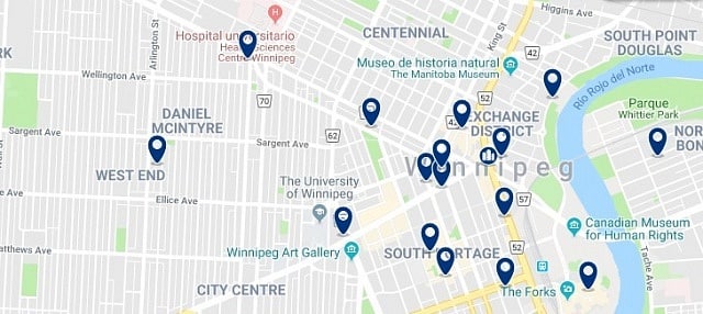 Accommodation in Winnipeg City Centre - Click on the map to see all available accommodation in this area