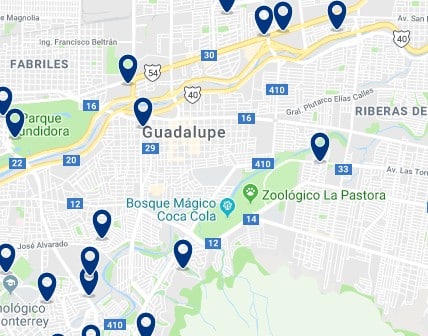Accommodation in Guadalupe – Click on the map to see all available accommodation in this area