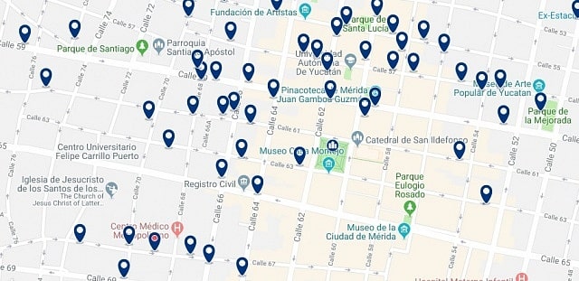 Accommodation in Merida City Center - Click on the map to see all accommodation in this area
