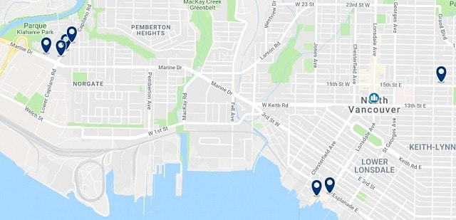Accommodation in North Vancouver - Click on the map too see all available accommodation in this area