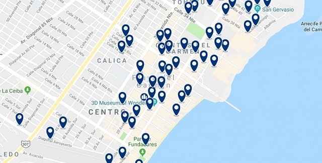 Accommodation in Playa del Carmen City Center - Click on the map to see all available accommodation in this area