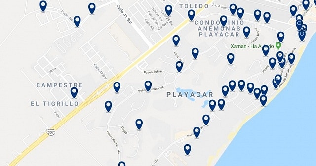 Accommodation in Playacar I - Click on the map to see all available accommodation in this area