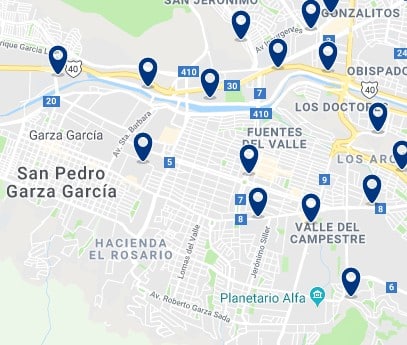 Accommodation in San Pedro Garza García – Click on the map to see all available accommodation in this area
