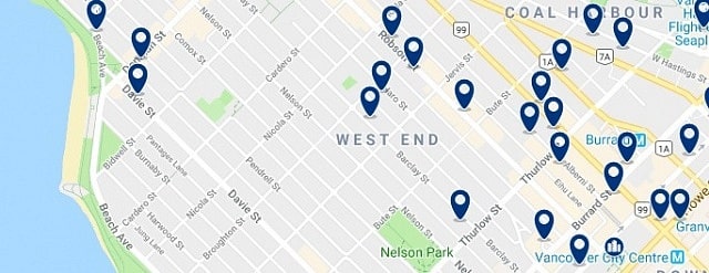 Accommodation in Vancouver - West End - Click on the map too see all available accommodation in this area