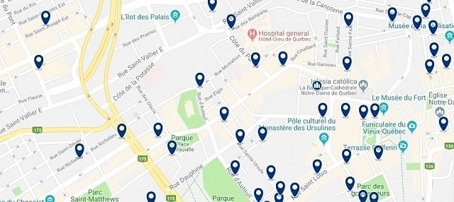 Accommodation in Vieux Québec - Click on the map to see all available accommodation in this area