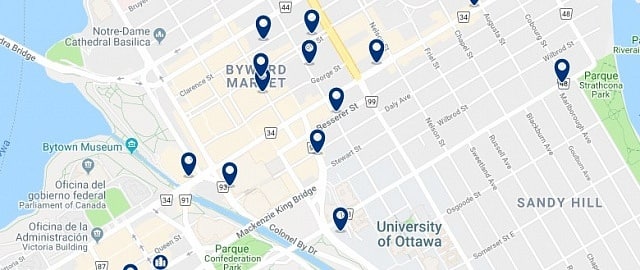 Accommodation in Byward Market - Click on the map to see all available accommodation in this area