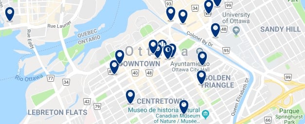 Accommodation in Downtown Ottawa - Click on the map to see all available accommodation in this area