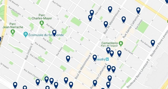 Alojamiento en Gay Village – Clica sobre el mapa para ver todo el alojamiento en esta zona