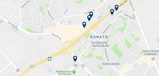 Accommodation in Kanata - Click on the map to see all available accommodation in this area