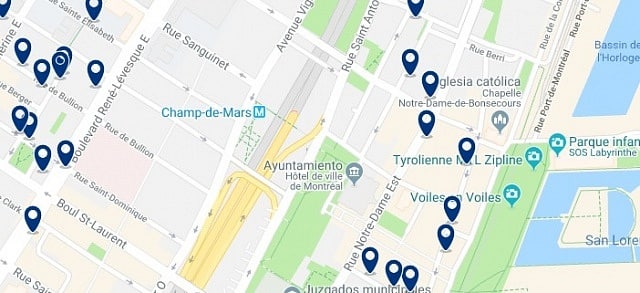 Alojamiento en Old Montreal - Clica sobre el mapa para ver todo el alojamiento en esta zona