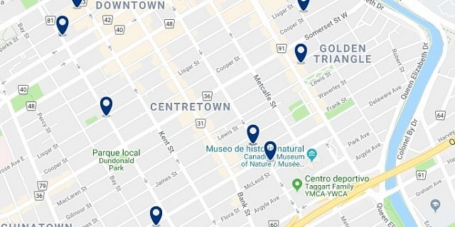 Accommodation in Ottawa Centretown - Click on the map to see all available accommodation in this area