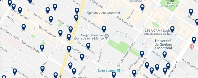 Alojamiento en Quartier des Spectacles – Clica sobre el mapa para ver todo el alojamiento en esta zona