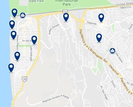 Accommodation in Tijuana Beach - Click on the map to see all available accommodation in this area
