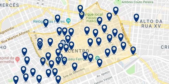 Accommodation in Curitiba City Center - Click on the map to see all available accommodation in this are