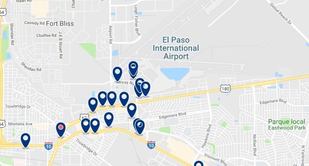 Accommodation near El Paso International Airport - Click on the map to see all available accommodation in this area