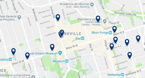 Accommodation in Bloor - Yorkville - Click on the map to see all available accommodation in this area