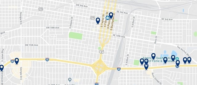 Accommodation in Downtown Amarillo - Click on the map to see all available accommodation in this area