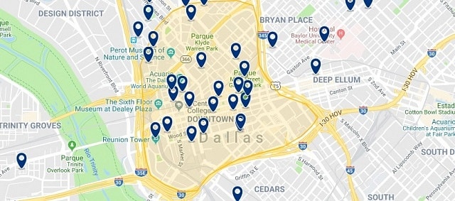 Accommodation in Downtown Dallas - Click on the map to see all available accommodation in this area