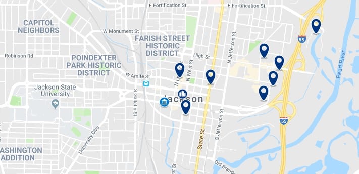 Accommodation in Downtown Jackson, MS - Click on the map to see all available accommodation in this area