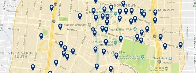 Accommodation in Downtown San Antonio - Click on the map to see all accommodation in this area