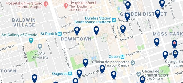 Accommodation in Downtown Toronto - Click on the map to see all available accommodation in this area