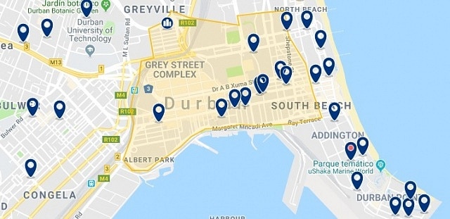Accommodation in Durban City Centre - Click on the map to see all available accommodation in this area
