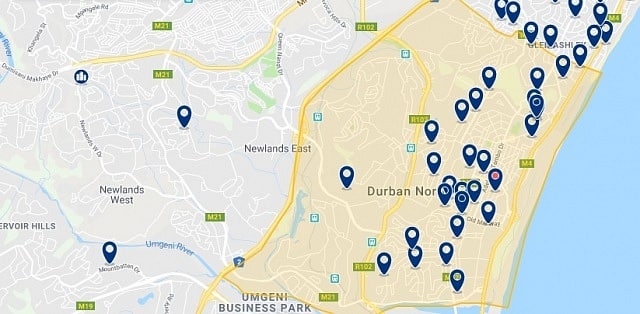 Accommodation in Durban North - Click on the map to see all available accommodation in this area