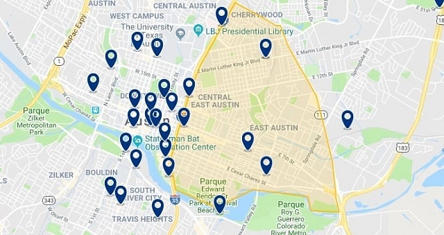 Accommodation in East Austin - Click on the map to see all accommodation in this area