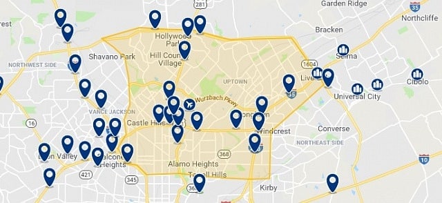 Accommodation in North San Antonio - Click on the map to see all accommodation in this area