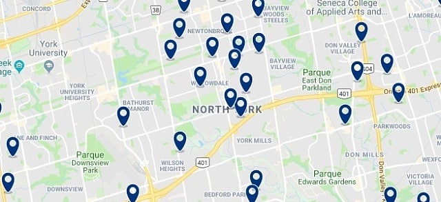Alojamiento en North York - Clica sobre el mapa para ver todo el alojamiento en esta zona