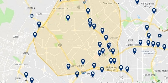 Accommodation in Northwest San Antonio - Click on the map to see all accommodation in this area