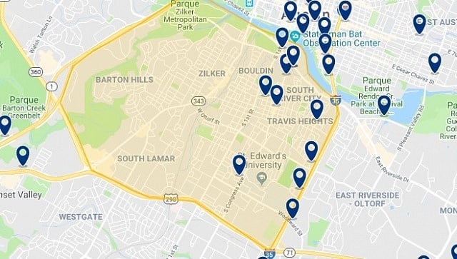 Accommodation in South Austin - Click on the map to see all accommodation in this area