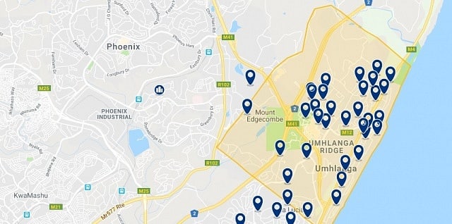 Accommodation in Umhlaga - Click on the map to see all available accommodation in this area