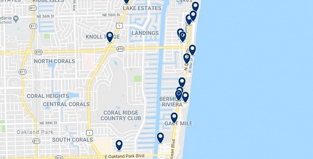 Alojamiento en Fort Lauderdale Beach - Click on the map to see all available accommodation in this area