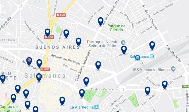 Alojamiento cerca de la estación de trenes de Salamanca - Haz clic para ver todos el alojamiento disponible en esta zona