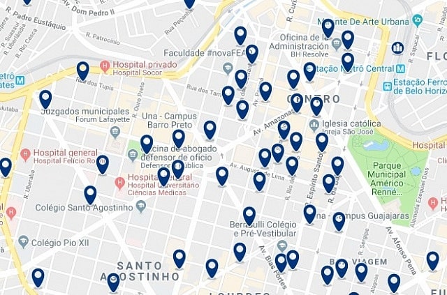 Accommodation in Belo Horizonte City Center - Click on the map to see all available accommodation in this area