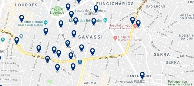 Accommodation in South Belo Horizonte - Click on the map to see all available accommodation in this area