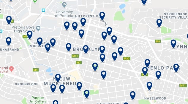 Accommodation in Brooklyn - Click on the map to see all available accommodation in this area