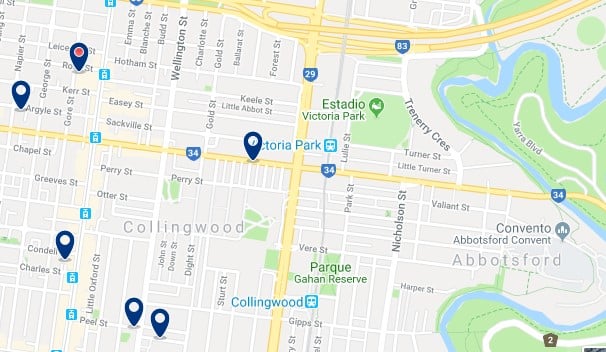 Alojamiento en Collingwood - Clica sobre el mapa para ver todo el alojamiento en esta zona